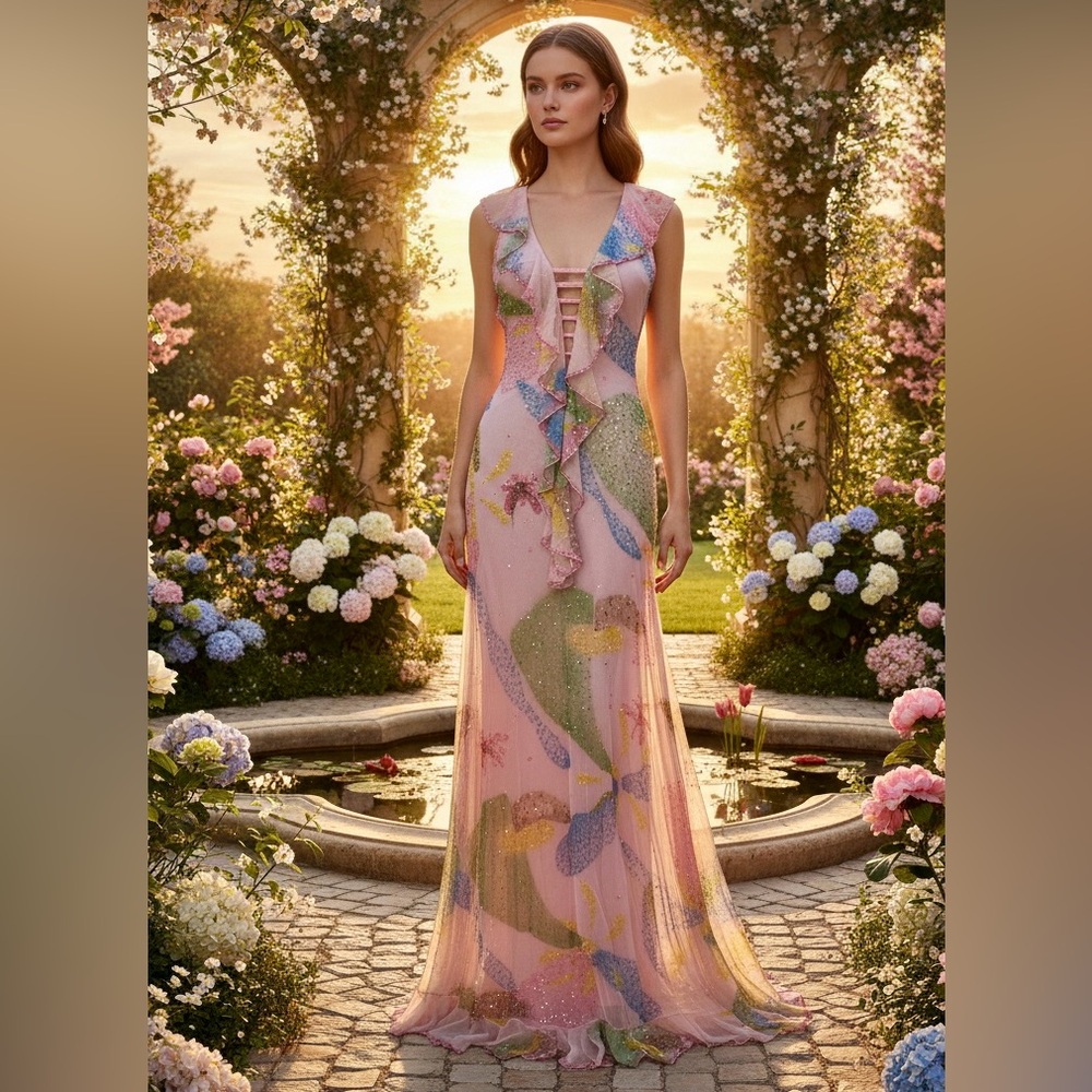 Elegant Multicolor hand beaded Evening‎ Gown